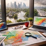 Analisis kelayakan lokasi hunian dengan peta risiko banjir, kemacetan, dan polusi udara dalam tampilan data perkotaan