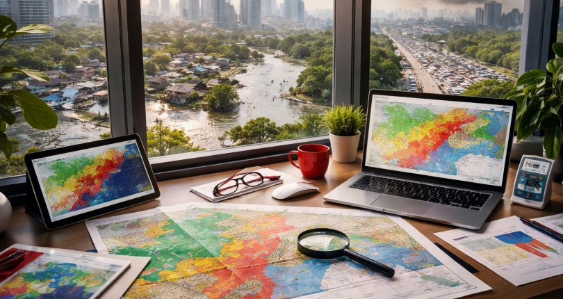 Analisis Kelayakan Lokasi: Kombinasi Data Risiko Banjir, Kemacetan, dan Polusi Udara