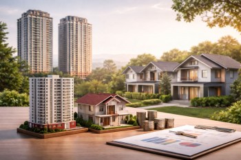 Ilustrasi perbandingan apartemen dan rumah tapak di Jawa Barat terkait yield sewa dan tren penjualan properti