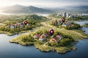 Ilustrasi peta harga rumah Jabar menampilkan perbandingan harga per meter persegi di Bandung, Bekasi, dan Bogor secara visual minimalis dan profesional.