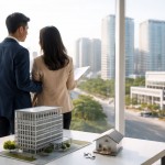 Ilustrasi beli atau sewa properti komersial untuk strategi bisnis dan investasi properti