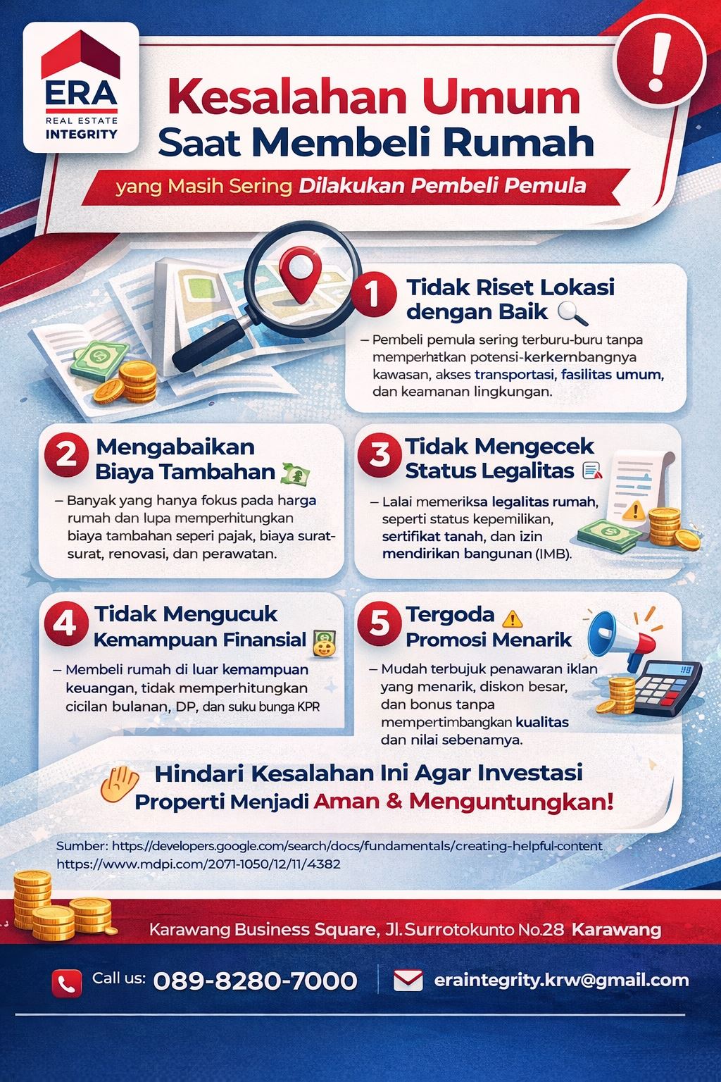 Infografis kesalahan membeli rumah pemula saat memilih properti pertama