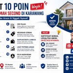 Infografis checklist beli rumah second di Karawang dengan tips legalitas, kondisi rumah, dan panduan aman dari agen properti profesional